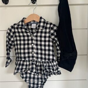 Flannel checkered skirted bodysuit + matching leggings